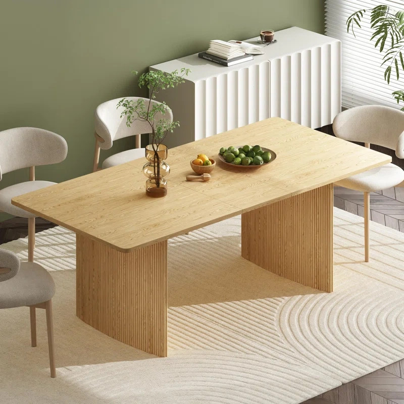 Black/Beige  Modern Rectangular Extendable Dining Table