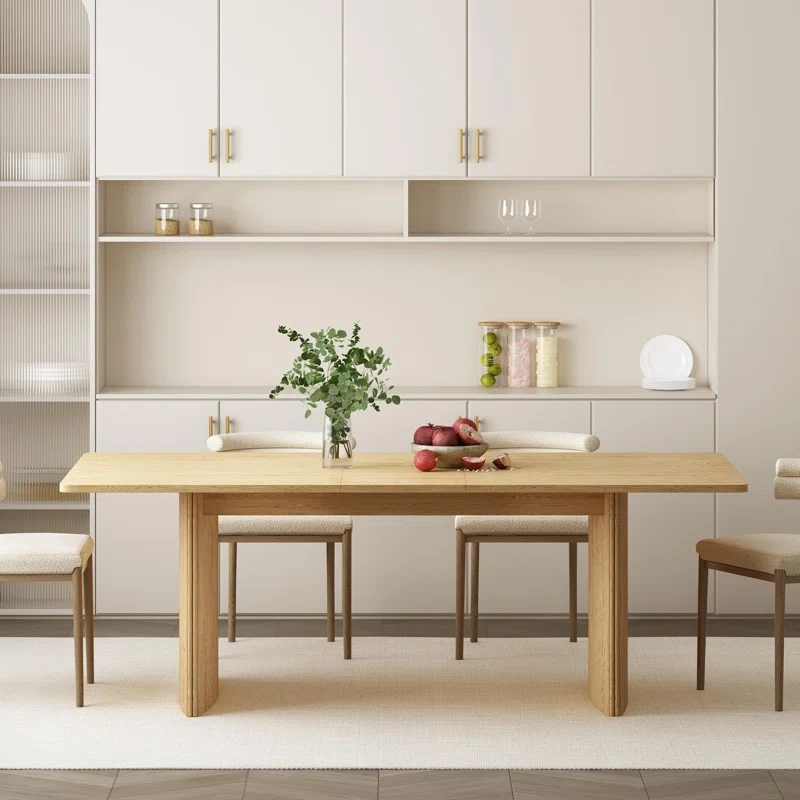 Black/Beige  Modern Rectangular Extendable Dining Table