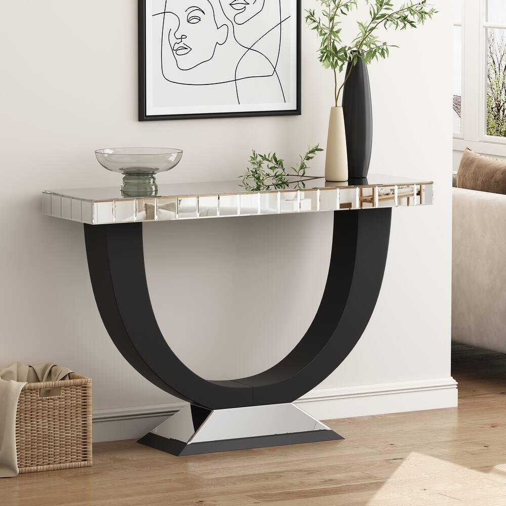 Modern Mirror Console Table with UShaped Black Wood Base — free download