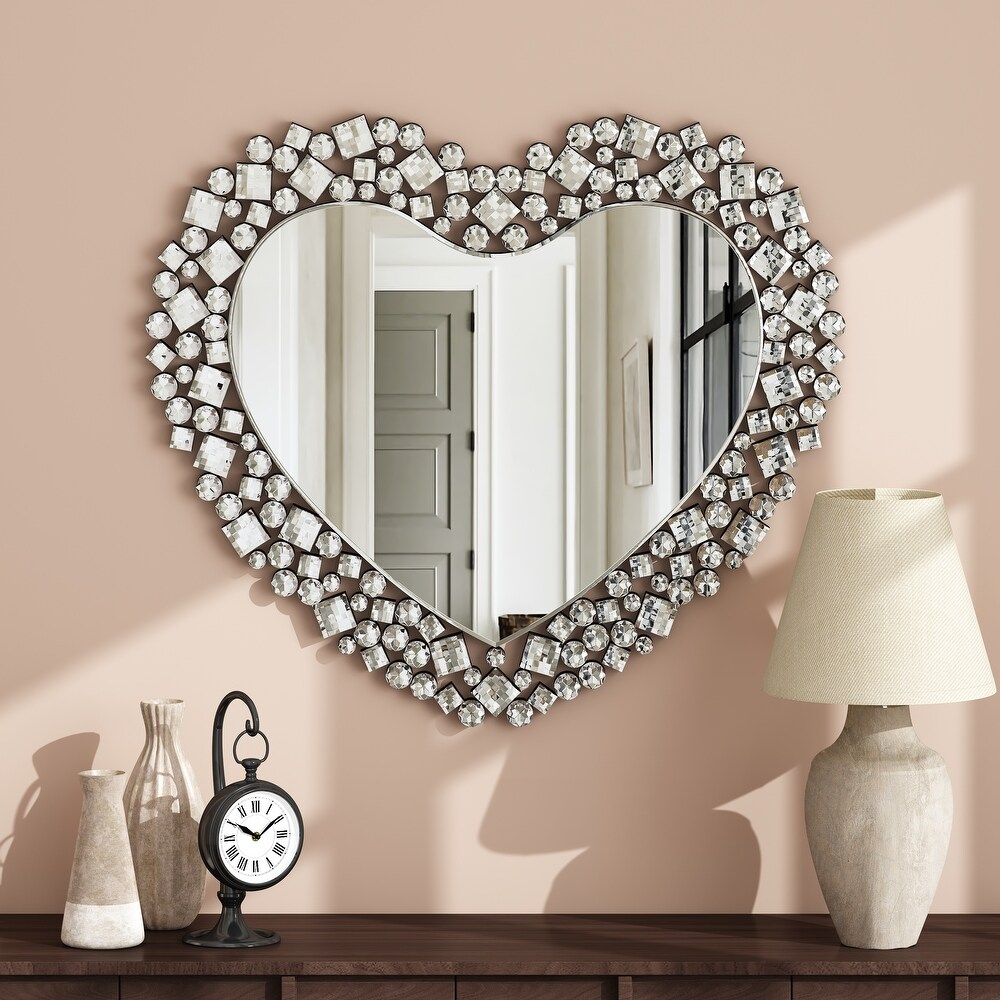 Crystal Accent Heart Wall Mirror 30.7 in. W X 0.67 in. D X 27.56 in. H