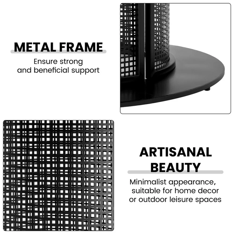 Round Metal Dining Table with Mesh Pedestal Base