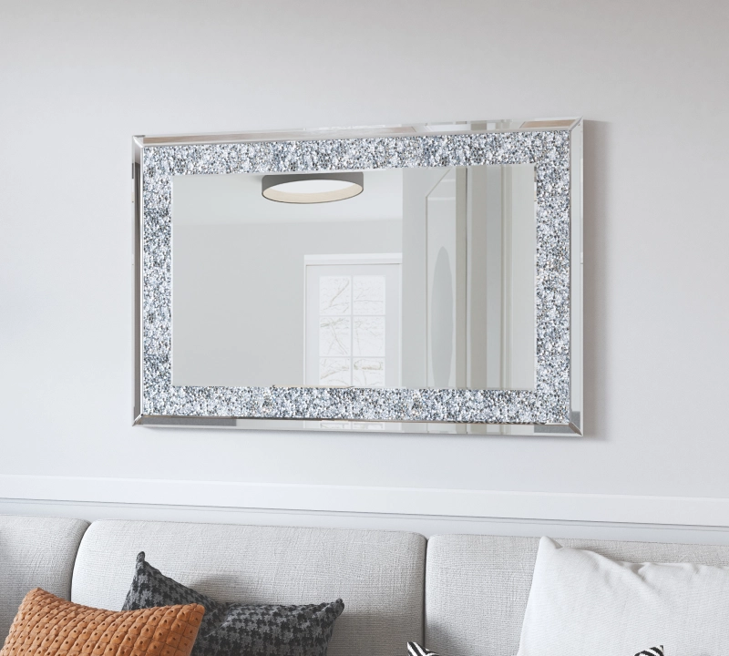 SHYFOY 5-Piece Moon Phase Wall Mirror Set - Silver Bohemian Decor With Real Glass, Glitter Frames For Living Room, Bedroom Wall Decor