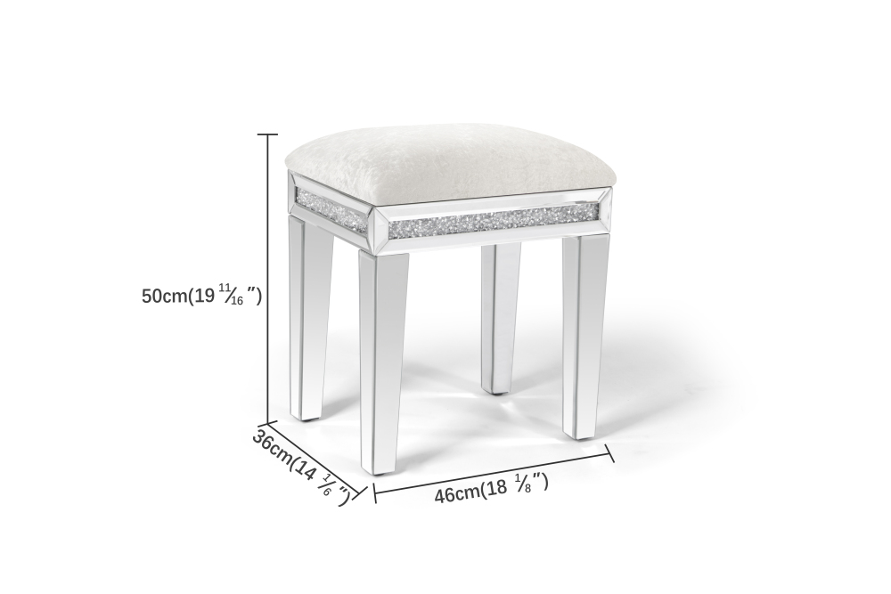 New Arrival Mirror Diamond Vanity Stool with Velvet Upholstered Seat Pink,Blue,Off-white,Light pink
