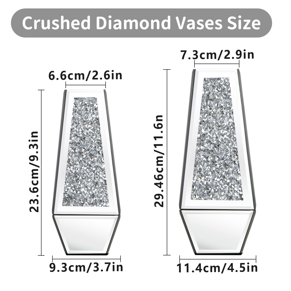 SHYFOY Crushed Diamond Mirrored Vases Set of 2, Silver Glass Flower Vases for Table - Can’t Hold Water Ornaments
