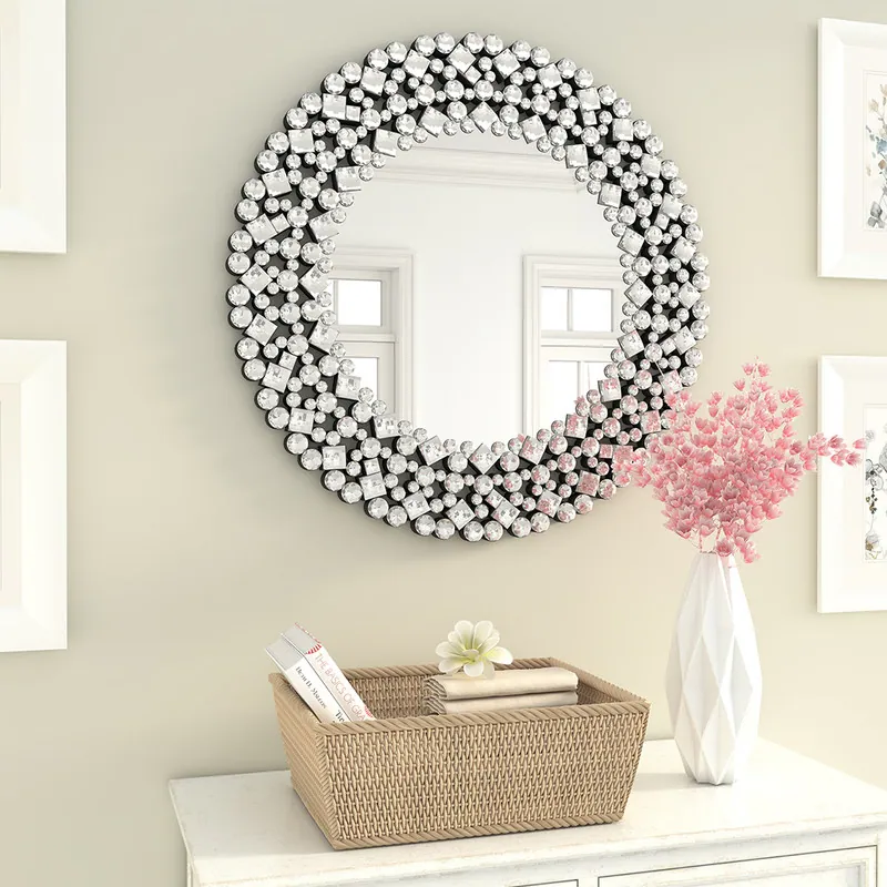 SHYFOY Crystal Accent Round Wall Mirror / SF-WM001