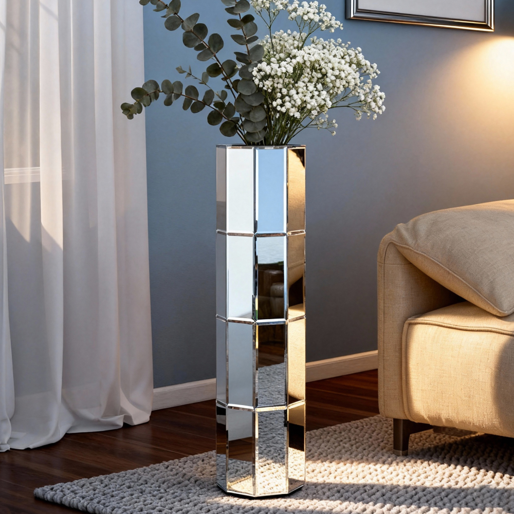 Tall Silver 28 inch Big Vase for Decor Living Room Decorative Large Vase