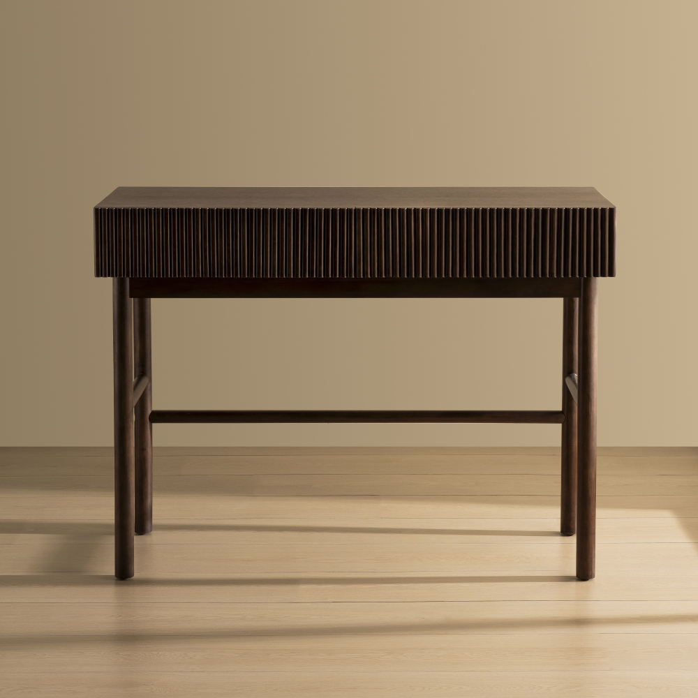Brown Solid Wood Console Table with 2-Drawer