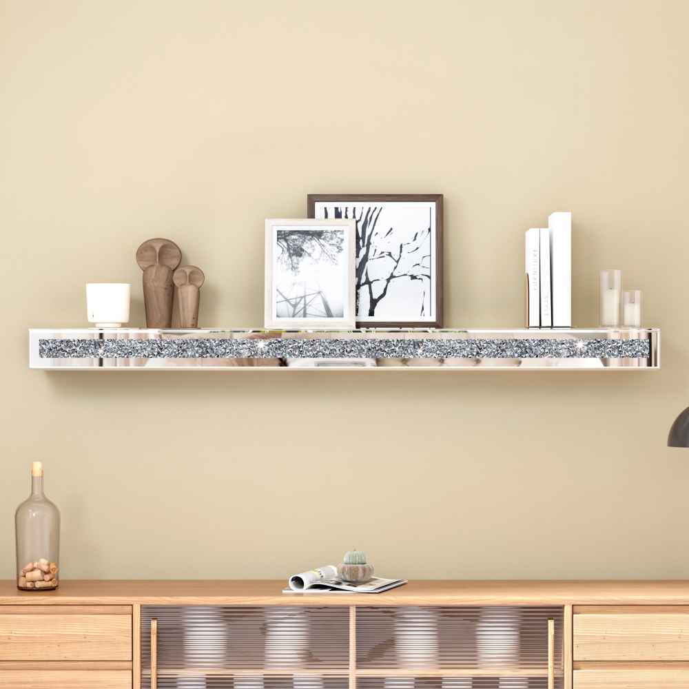 Fireplace Mantel, 48 Inch Mirrored Floating Shelf with Crystal Crushed Diamond Inlay / SF-TS132
