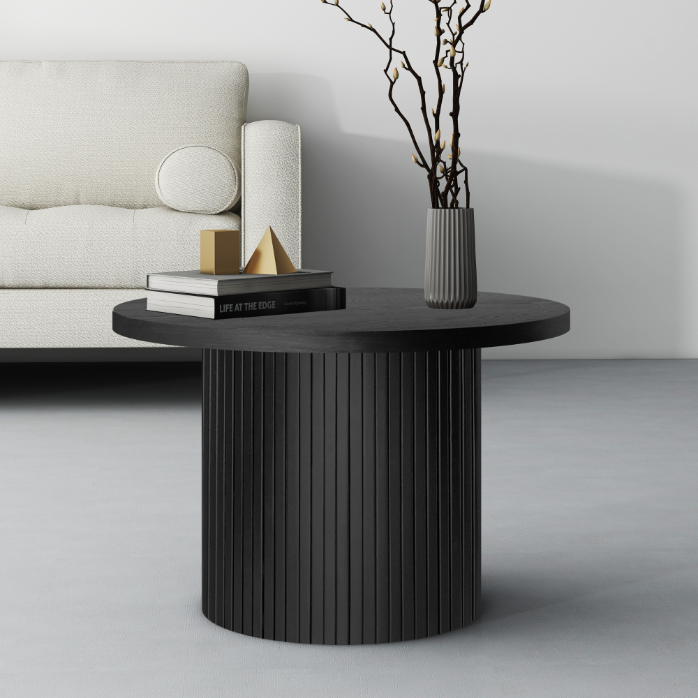 Pedestal Wood Round Coffee Table with Solid Wood Circle Pedestal Table - 23.6" x 15.7"