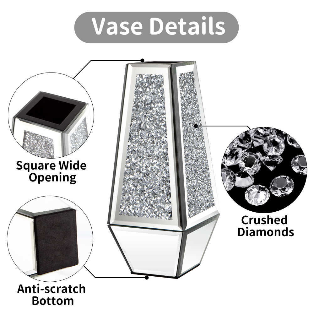 SHYFOY Crushed Diamond Mirrored Vases Set of 2, Silver Glass Flower Vases for Table - Can’t Hold Water Ornaments