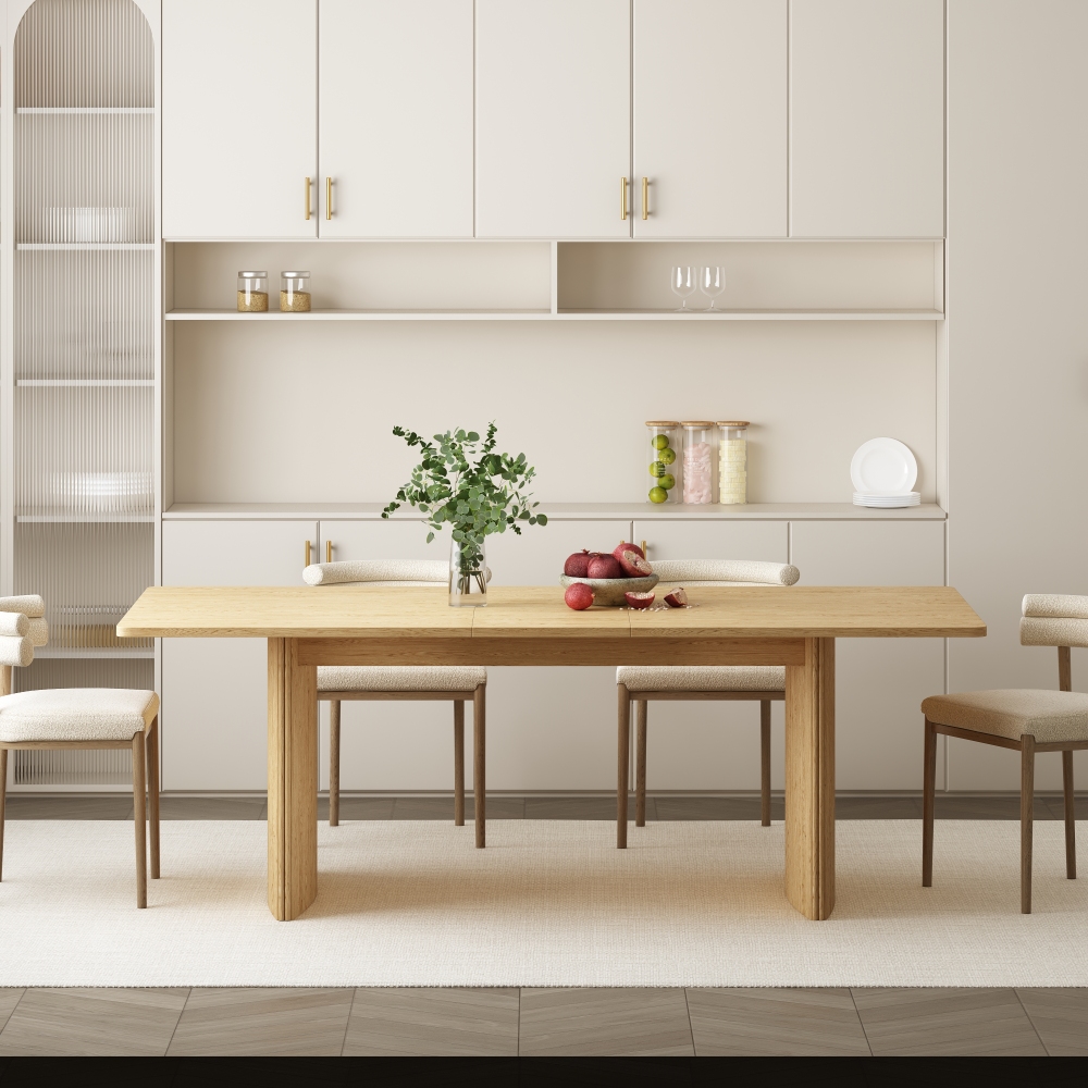 Beige  Modern Rectangular Extendable Dining Table