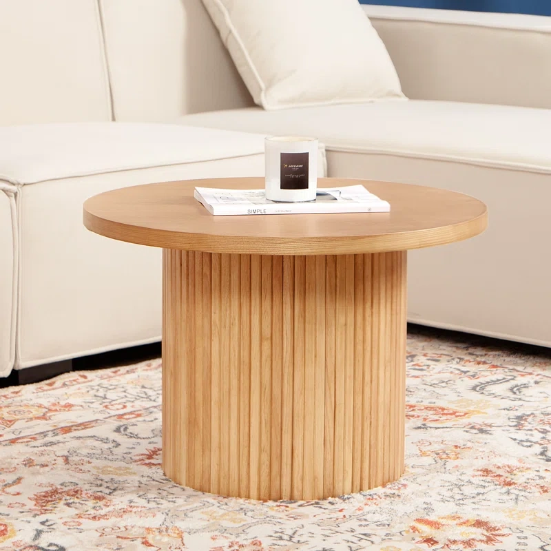 Pedestal Wood Round Coffee Table with Solid Wood Circle Pedestal Table - 23.6" x 15.7"