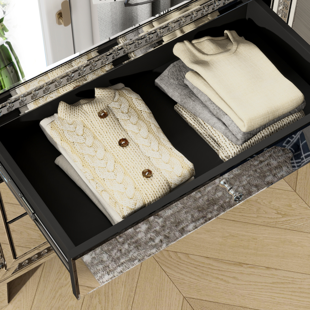 33" Large Mirrored Glass Nightstand Bedroom Crystal Decor