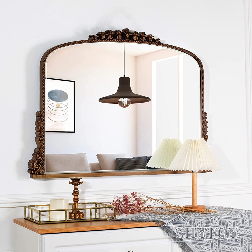 SHYFOY 36" X 23" Antique Mirrors for Wall Decor Baroque Scalloped Top, Vintage Wall Mirror Gold Decorative Mirrors for Living Room Entryway Bathroom O