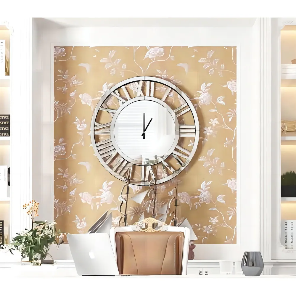 SHYFOY Large Silver Mirrored Wall Clock, Glass Surface Round Roman Numerals Clocks, Mirror Wall Art for Home Decorative 80cm