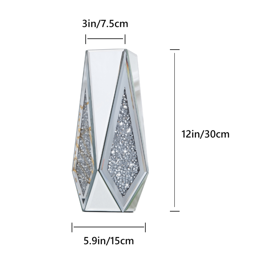 Crushed Diamond Mirror Vase Flower Vase, Silver Crystal Decorative Vase Glass Stunning Mirrored Vase Flower Luxury for Home Decor
