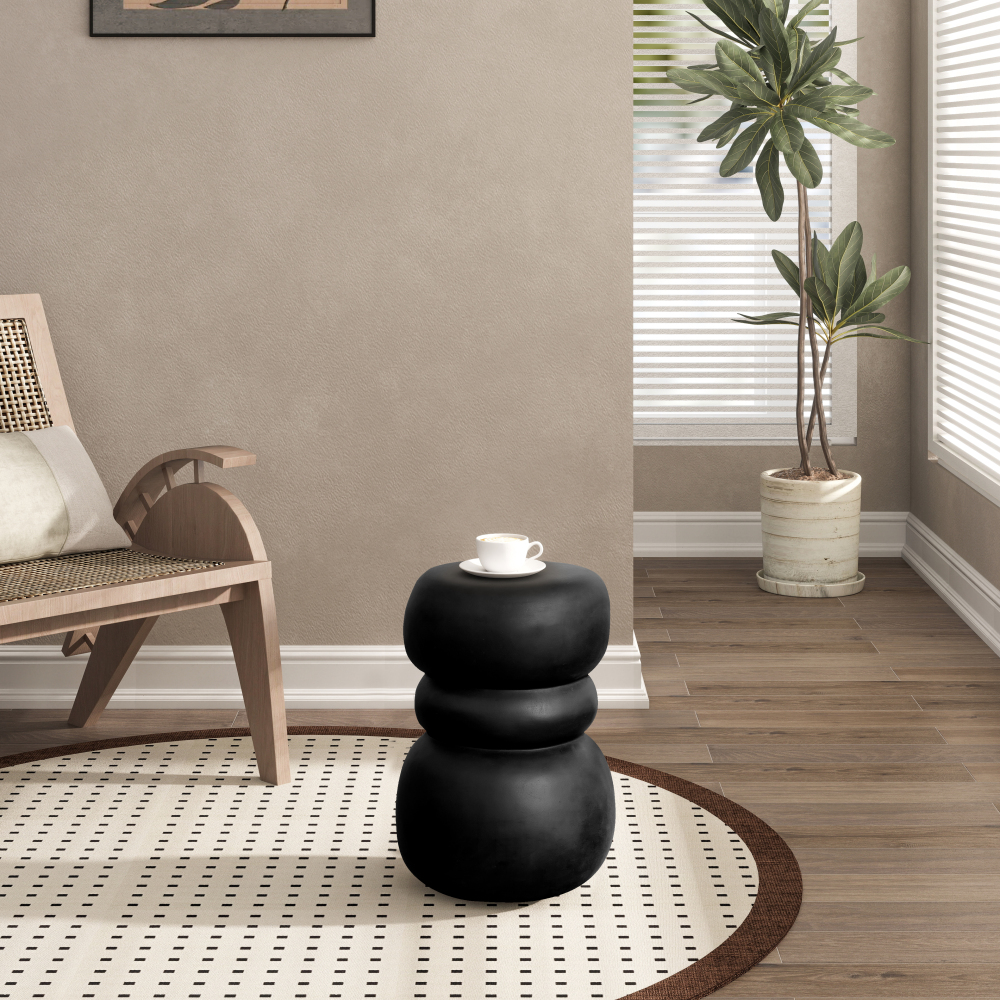 Black Round Stone Side Table End Table