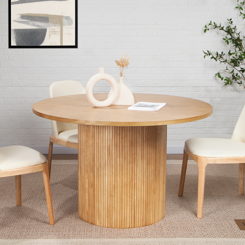 Round Fluted Pedestal Dining Table  Natural Wood