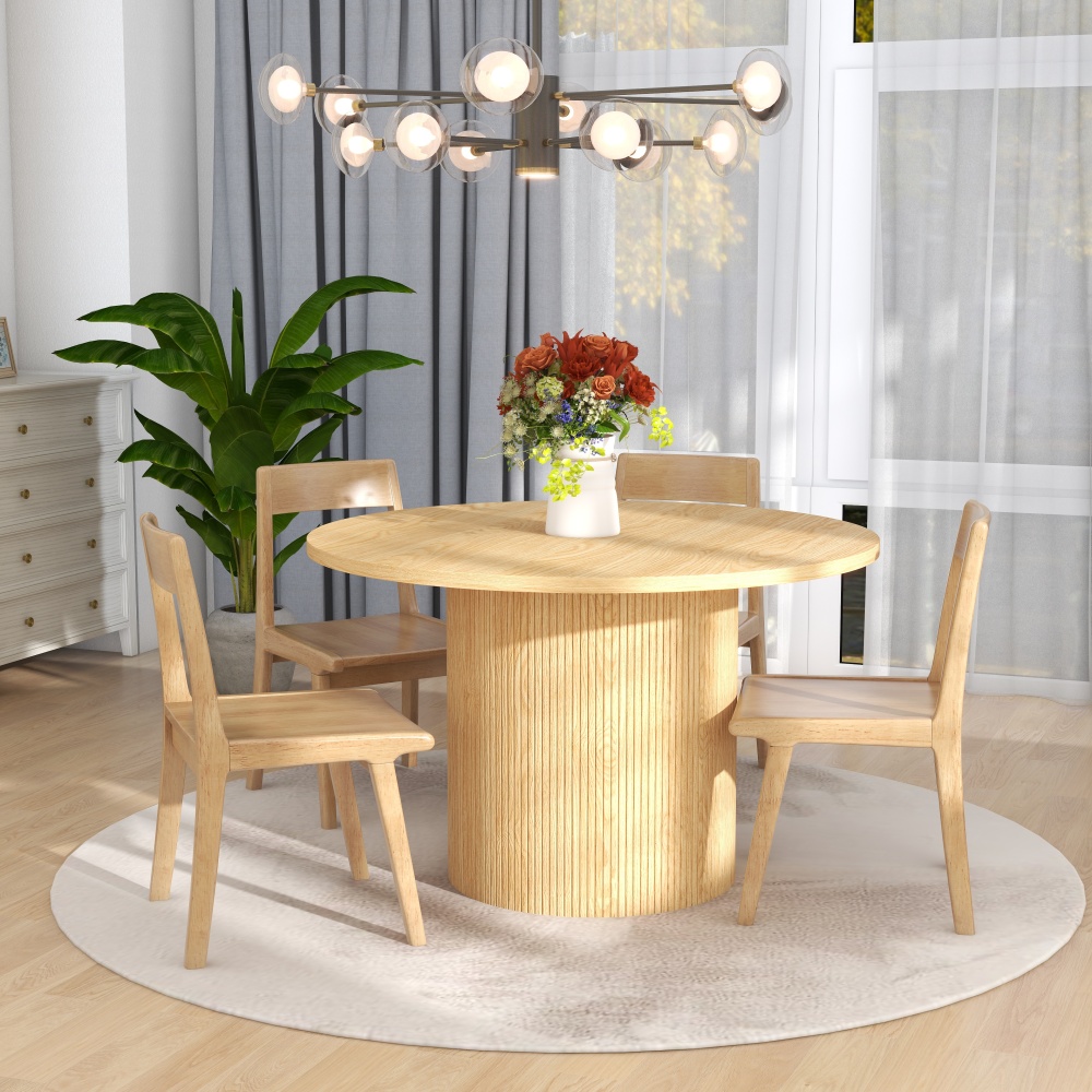 Round Fluted Pedestal Dining Table  Natural Wood