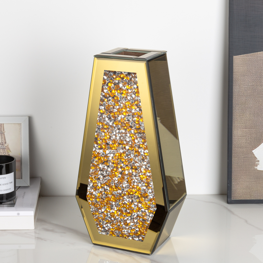 Crushed Diamond Vase Large Mirrored Flower Vases Home Decor, Black Crystal Glass Vases for Centerpieces Dried and Artificial Flowers, Can’t Hold Water