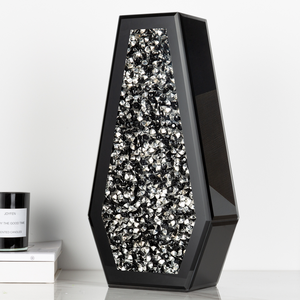 Crushed Diamond Vase Large Mirrored Flower Vases Home Decor, Black Crystal Glass Vases for Centerpieces Dried and Artificial Flowers, Can’t Hold Water