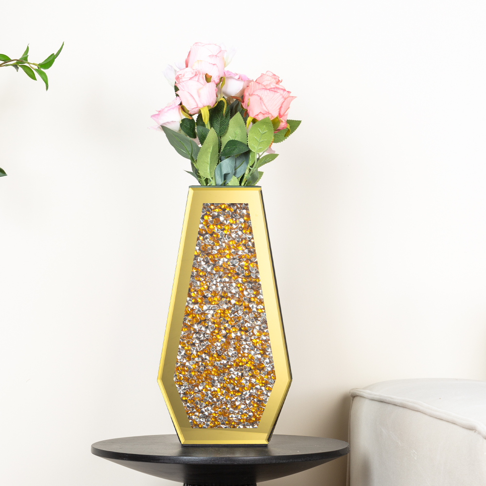 Crushed Diamond Vase Large Mirrored Flower Vases Home Decor, Black Crystal Glass Vases for Centerpieces Dried and Artificial Flowers, Can’t Hold Water