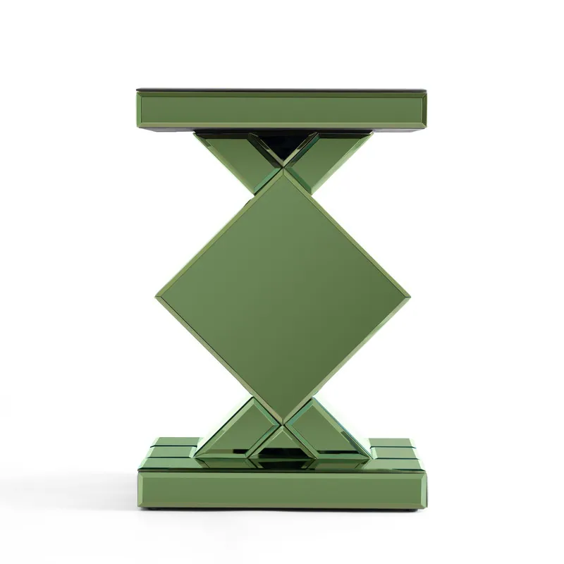 Green Tall Mirrored Glass Pedestal End Table