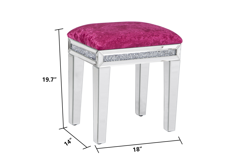 New Arrival Mirror Diamond Vanity Stool with Velvet Upholstered Seat Pink,Blue,Off-white,Light pink