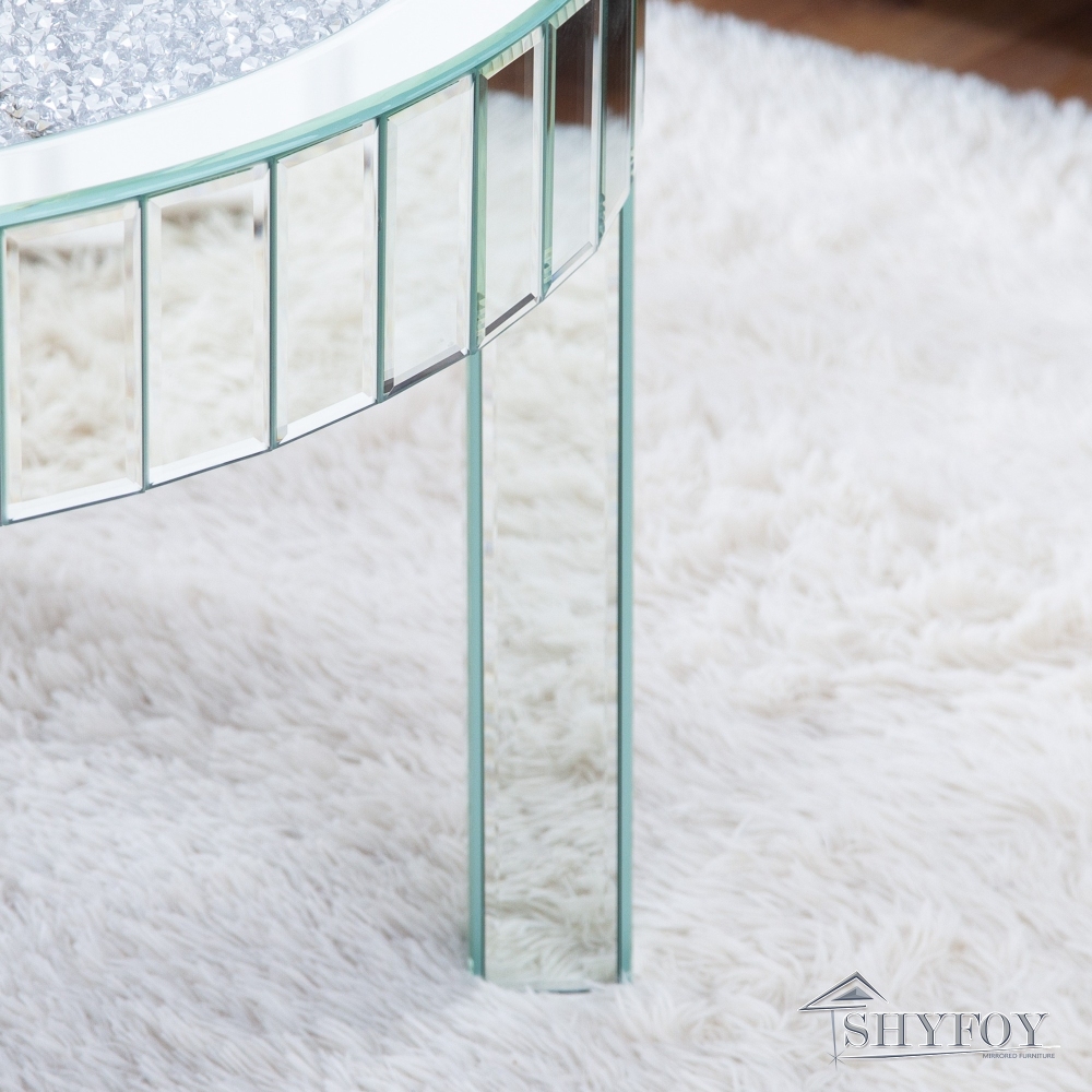 SHYFOY Diamonds Mirrored 4 Legs Glass Round Coffee Table / SF-CF094