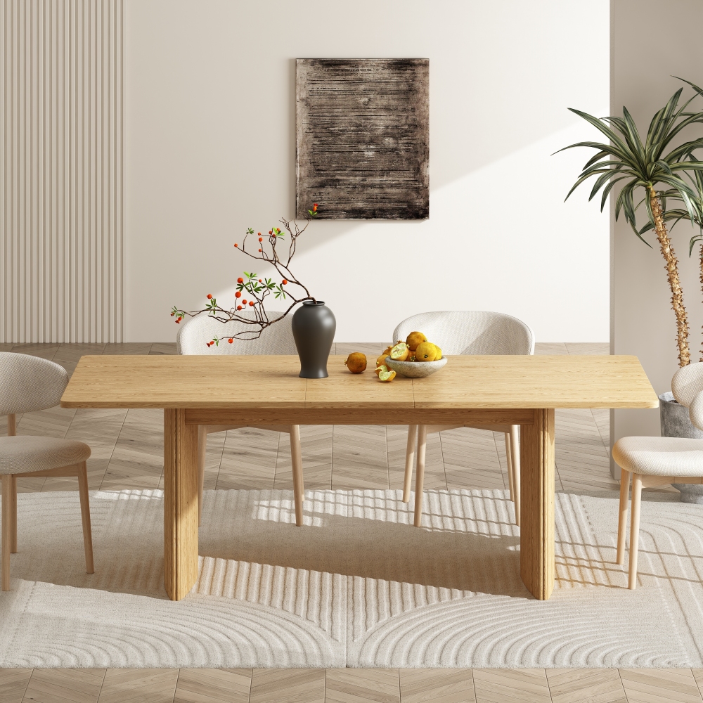 Beige  Modern Rectangular Extendable Dining Table