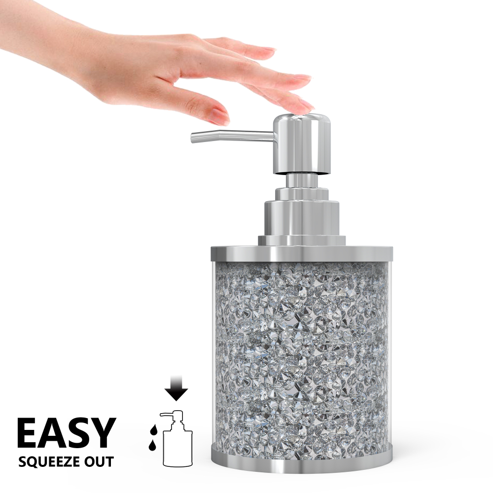 SHYFOY Silver Bathroom Set Accessory with Crushed Diamond, Modern Glass Bath Hardware Kit Sets, Sparkling Home Decoration / SF-MP024
