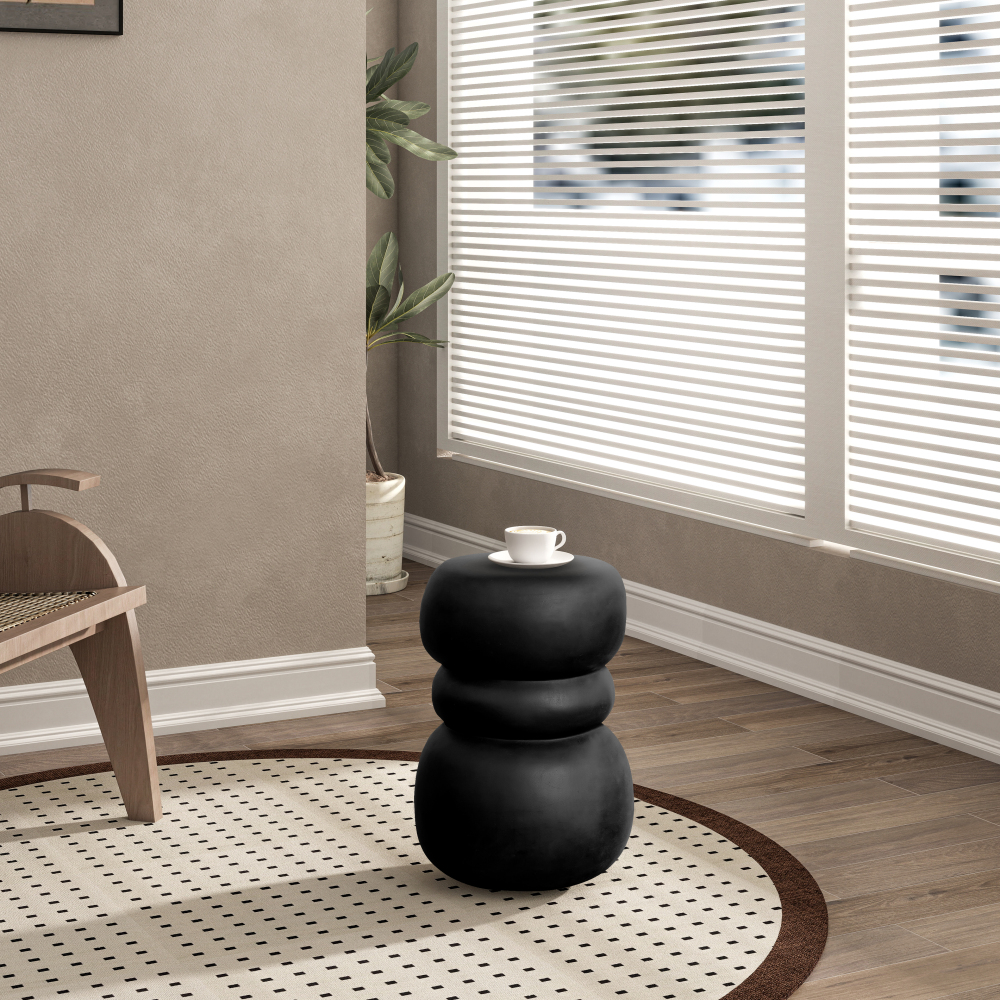 Black Round Stone Side Table End Table