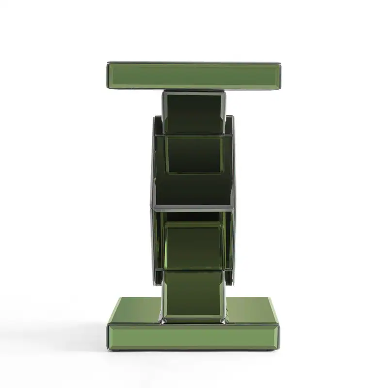 Green Tall Mirrored Glass Pedestal End Table