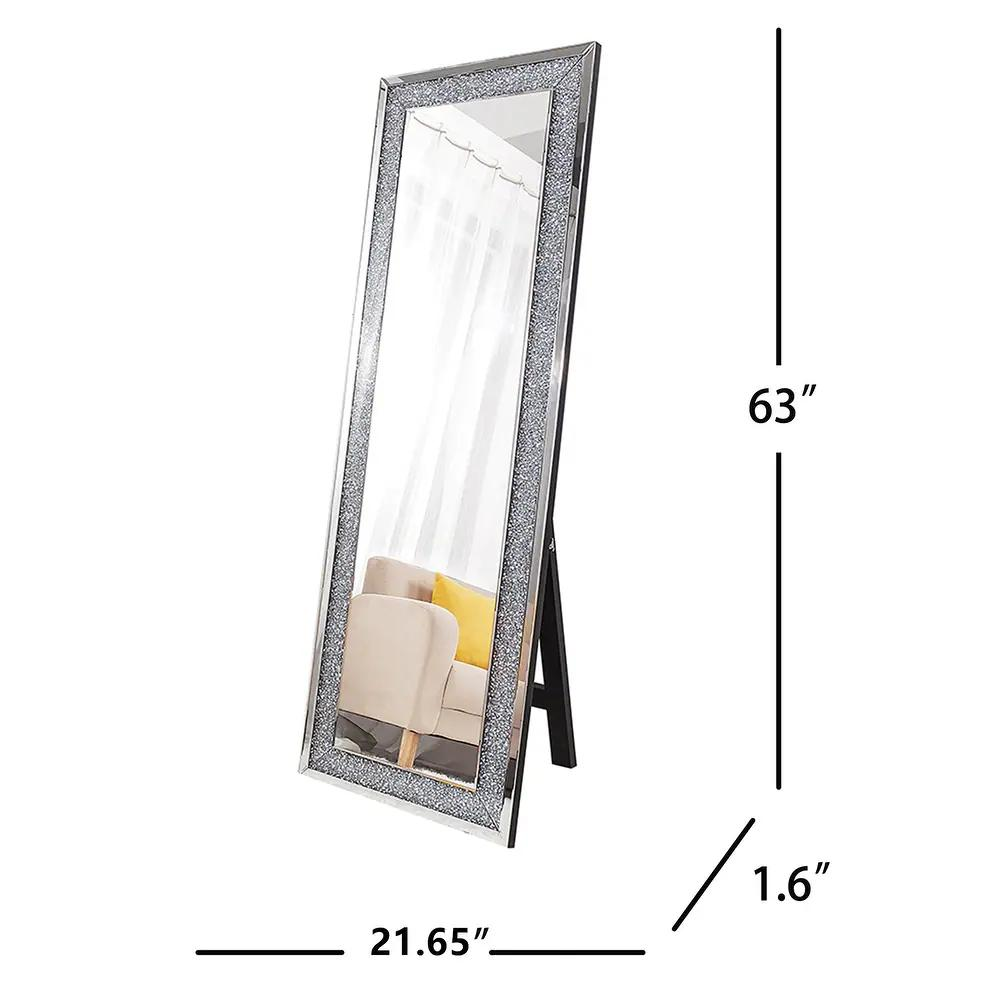 SHYFOY Sparkly Freestanding Long Mirror with Crushed Diamond, Rectangle Full Length Floor Mirror