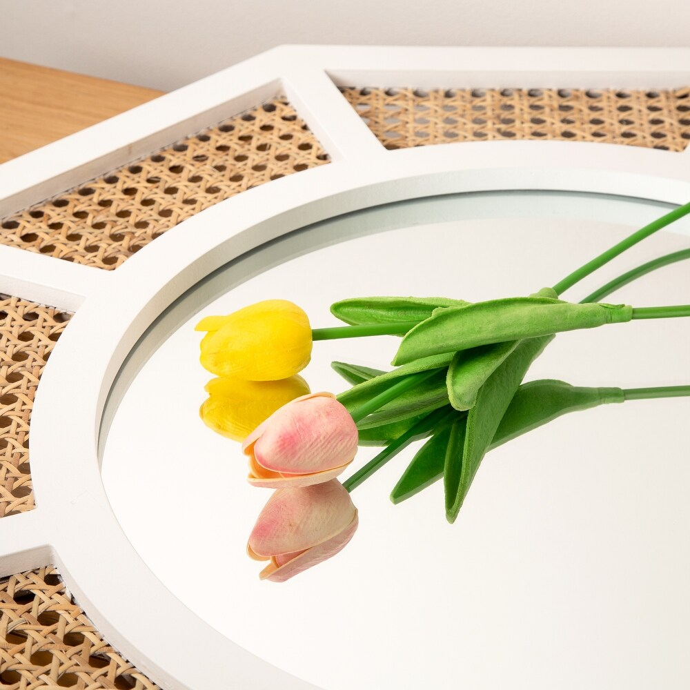 Large Rattan Mirror for Wall Decor Boho White Frame Wood /SF-WM188