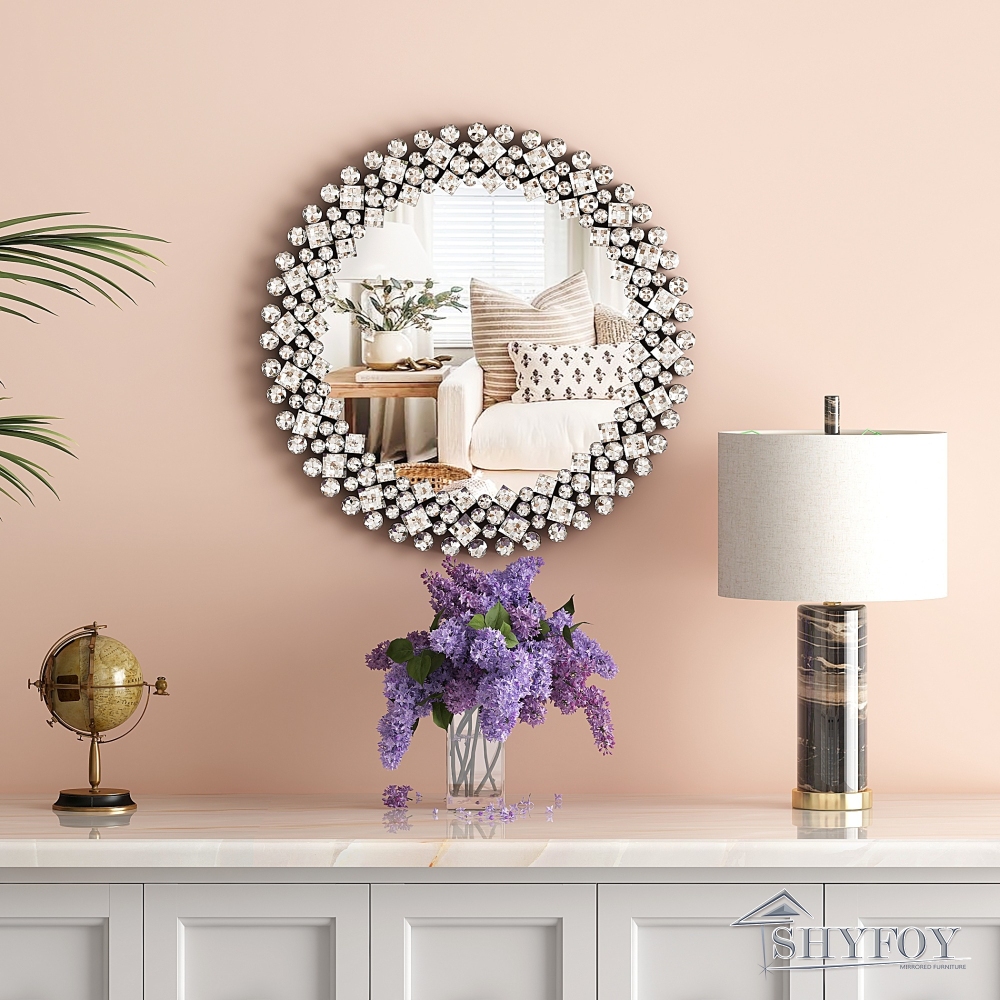 SHYFOY Crystal Accent Round Wall Mirror / SF-WM001