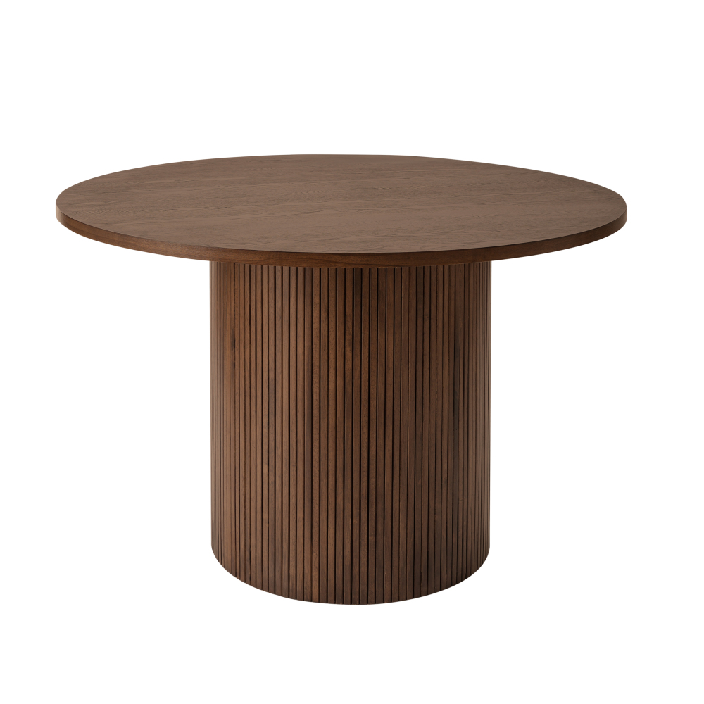 Round Fluted Pedestal Dining Table  Natural Walnut Brown
