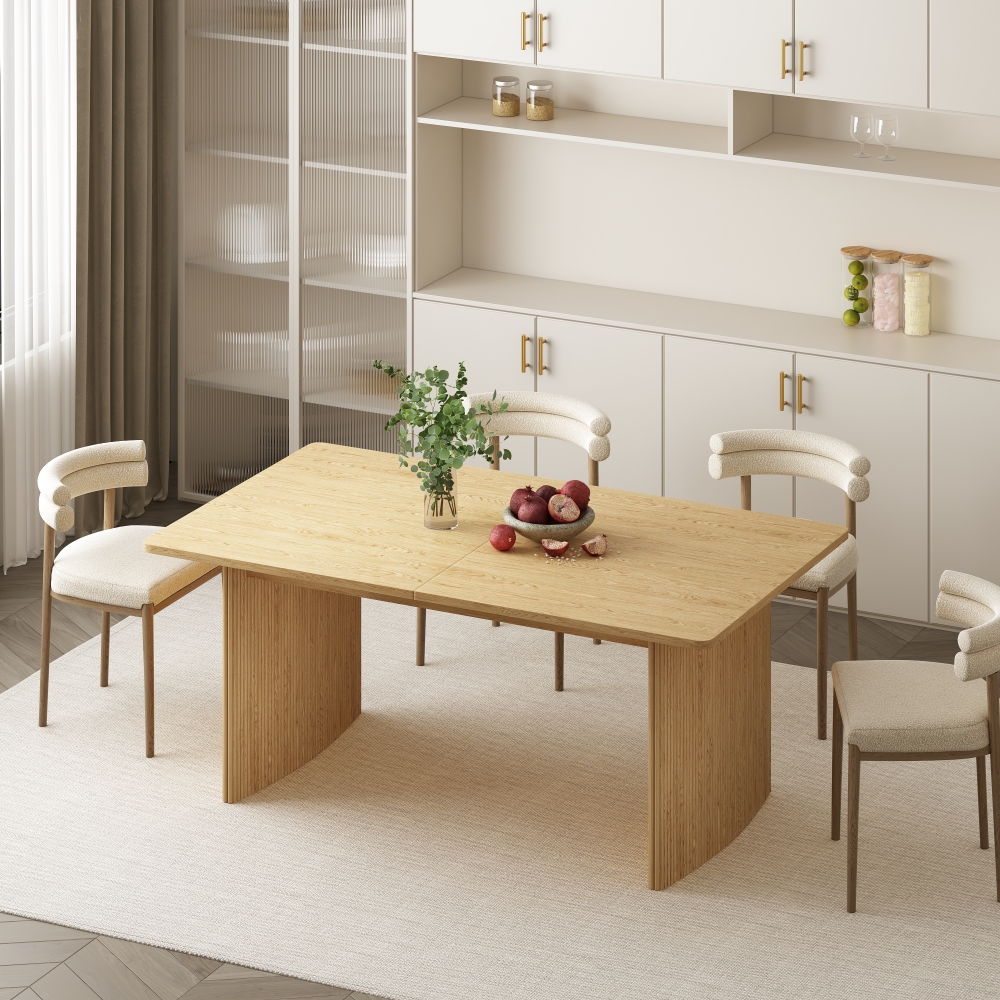 Beige  Modern Rectangular Extendable Dining Table