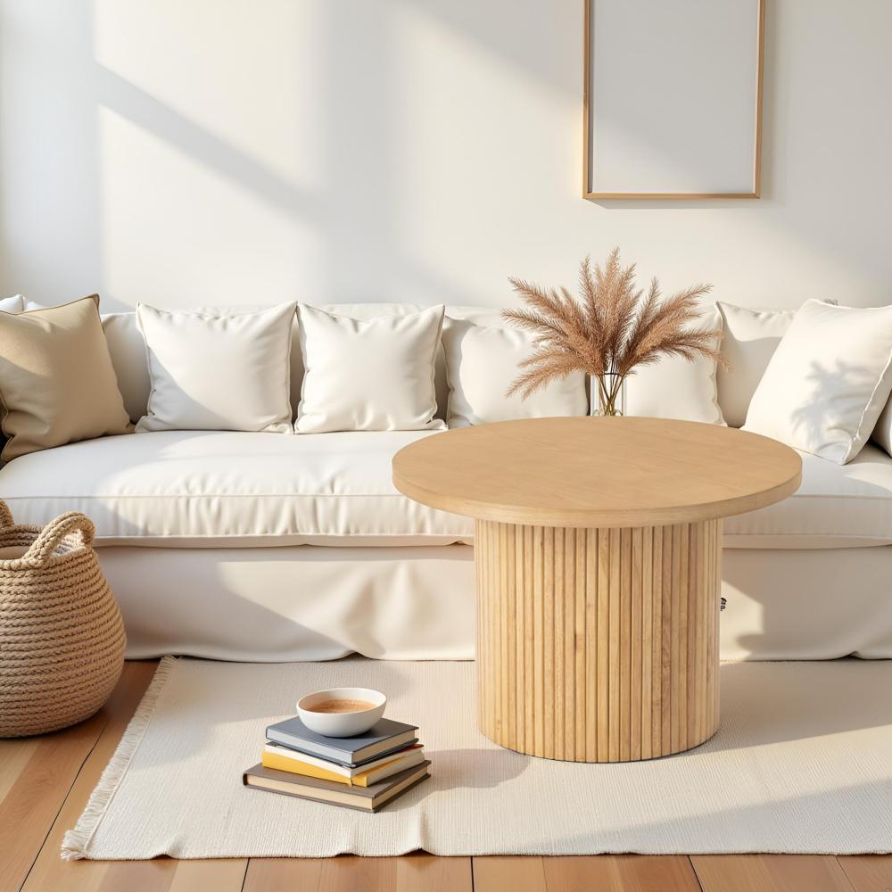 Pedestal Wood Round Coffee Table with Solid Wood Circle Pedestal Table - 23.6" x 15.7"