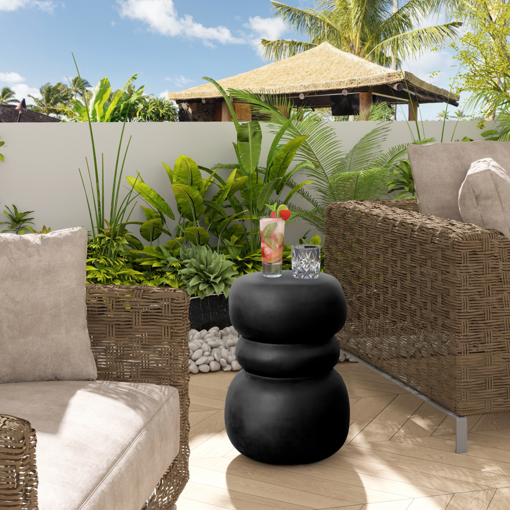 Black Round Stone Side Table End Table