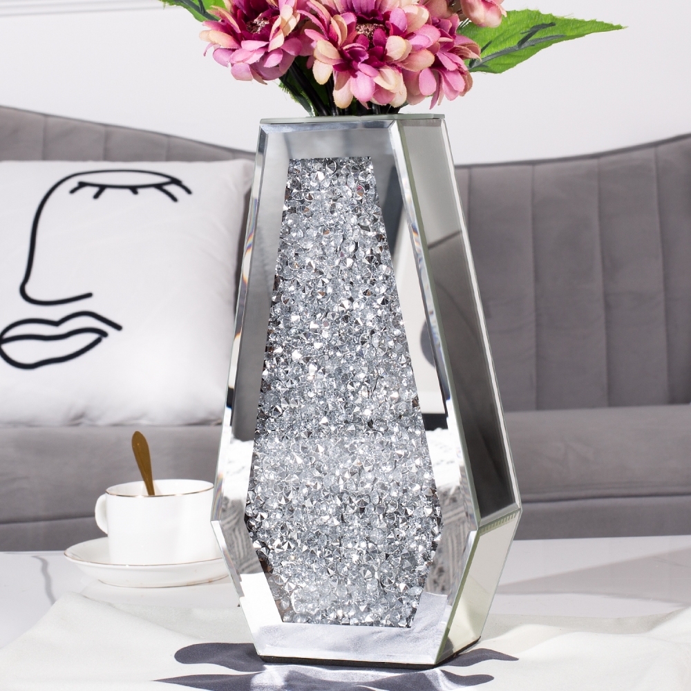 Flower Vase Crushed Diamond Vases for Decor Silver Mirror Vases for Centerpieces