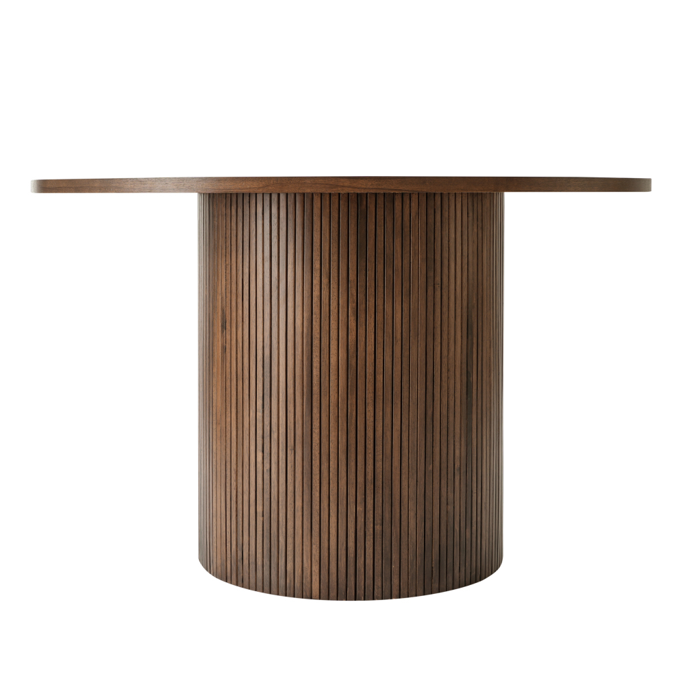 Round Fluted Pedestal Dining Table  Natural Walnut Brown