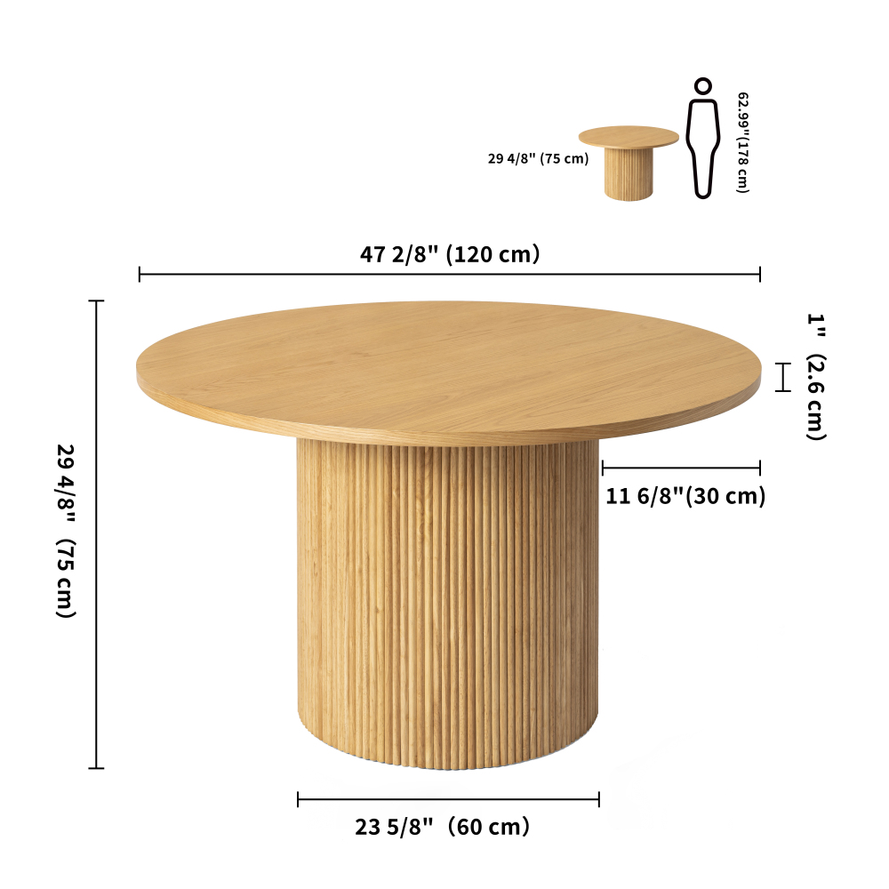 Round Fluted Pedestal Dining Table  Natural Wood