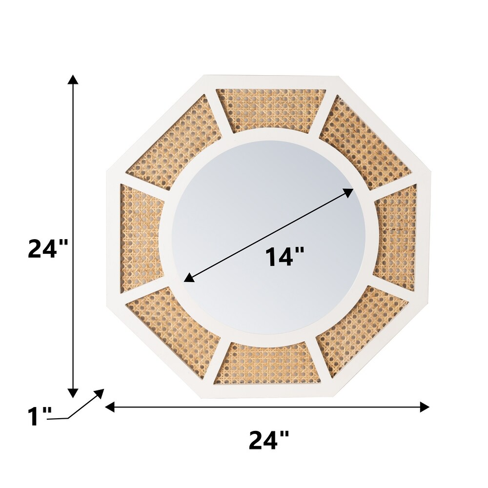 Large Rattan Mirror for Wall Decor Boho White Frame Wood /SF-WM188