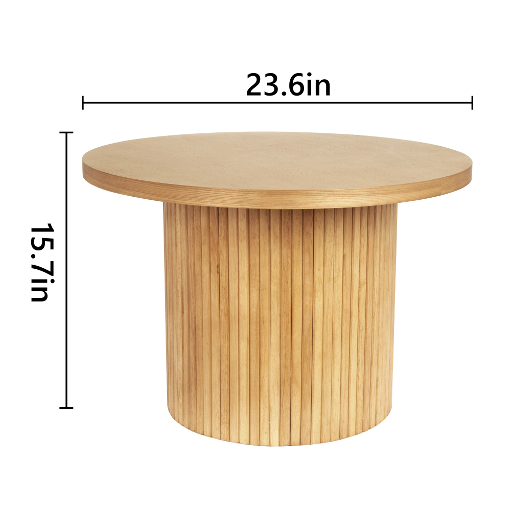 Pedestal Wood Round Coffee Table with Solid Wood Circle Pedestal Table - 23.6" x 15.7"