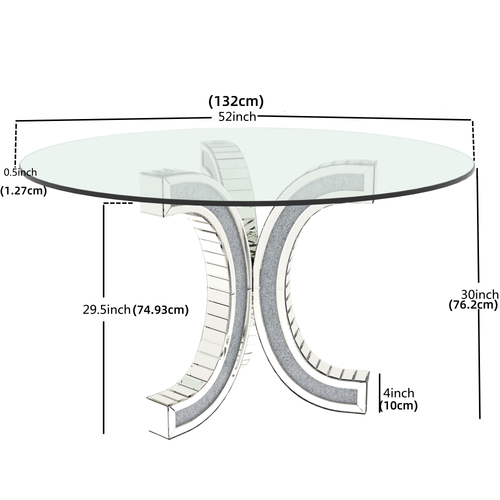 SHYFOY 52'' Mirror Glass Pedestal Dining Table with Tempered Glass Tabletop