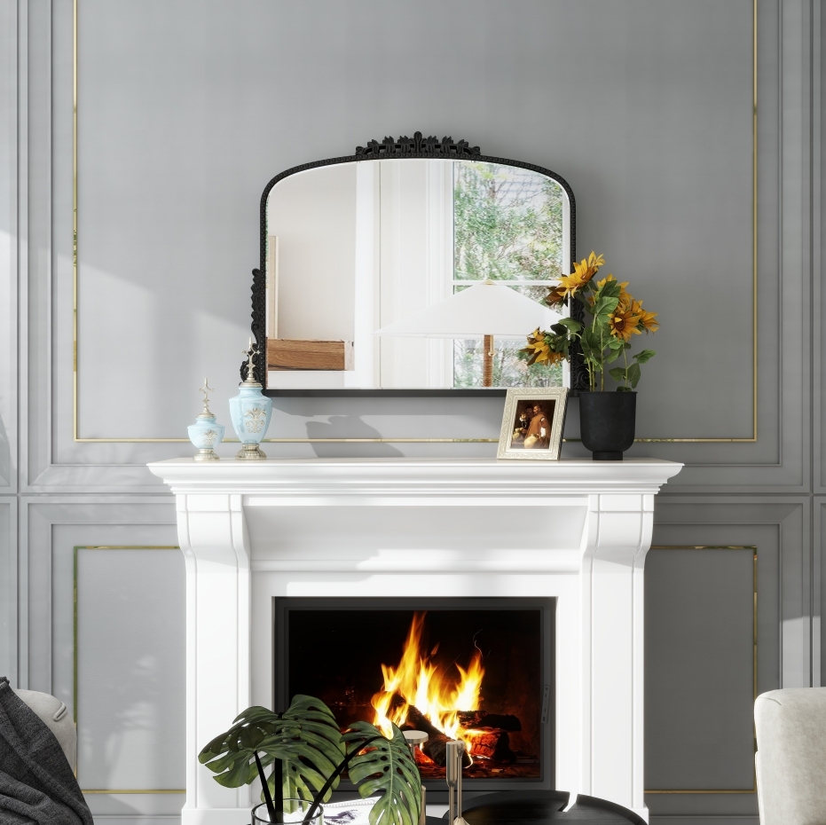 SHYFOY 36" X 23" Antique Mirrors for Wall Decor Baroque Scalloped Top, Vintage Wall Mirror Gold Decorative Mirrors for Living Room /SF-WM118