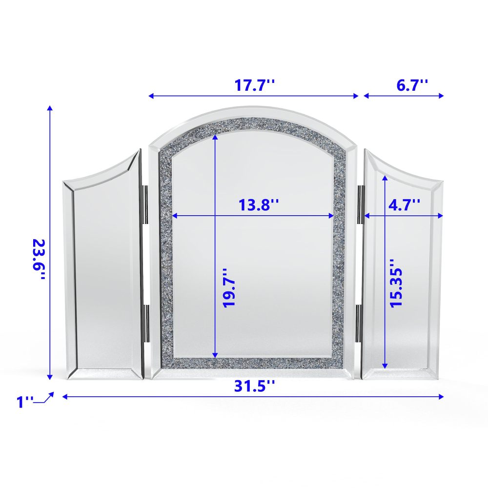 SHYFOY Trifold Mirror Vanity-Crushed Diamond 3 Way Mirror Bedrooms, Bathroom, Table top Mirror /SF-WM175