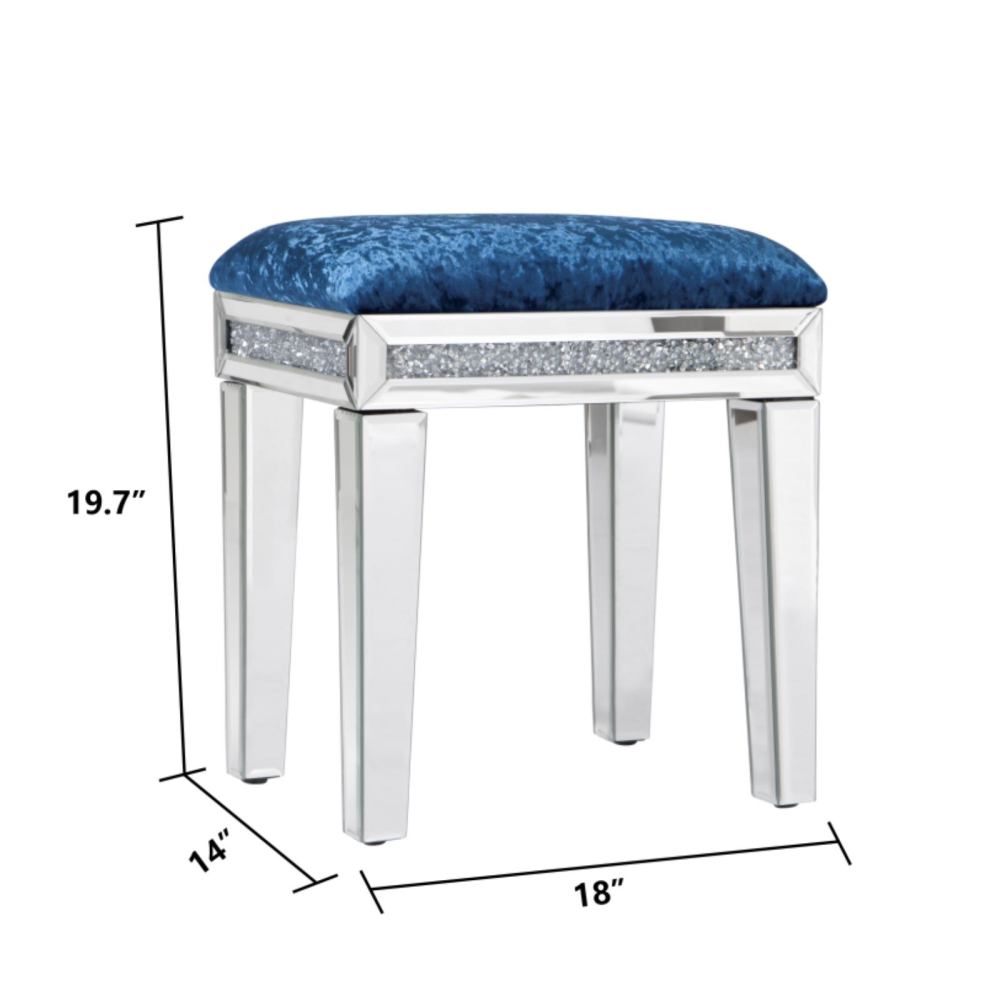 New Arrival Mirror Diamond Vanity Stool with Velvet Upholstered Seat Pink,Blue,Off-white,Light pink