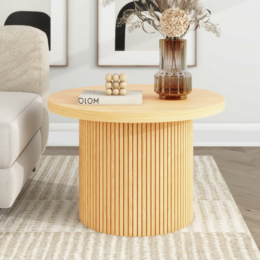 Pedestal Wood Round Coffee Table with Solid Wood Circle Pedestal Table - 23.6" x 15.7"